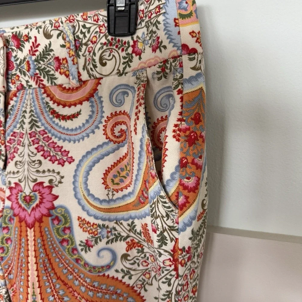 J Crew Cropped Pants Women's Size 0‎ Paisley 100% Cotton Preppy Colorful Spring